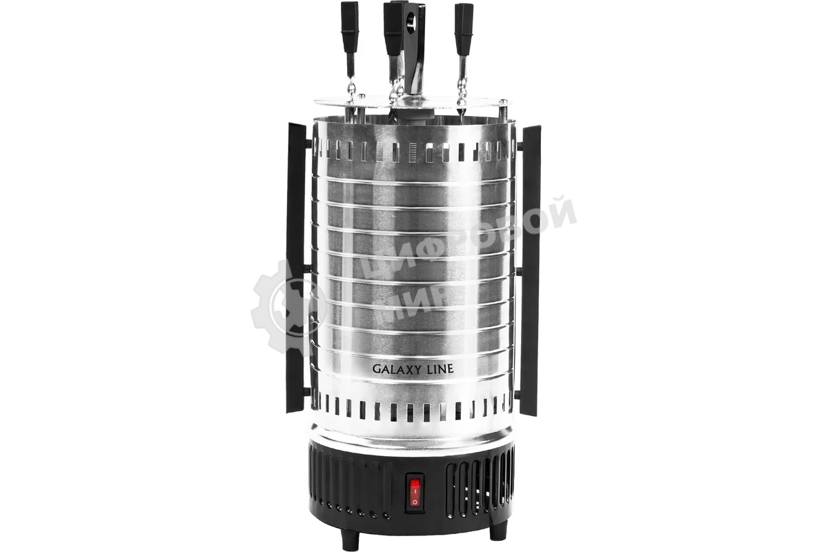 Шашлычница электрическая Galaxy Line GL 2610, серый, 1000 Вт, 5 шампуров из высококачественной нержавеющей стали, автоматическое вращение шампуров на 360°, долговечный керамический нагревательный элемент, защитный кожух из пищевого алюминия