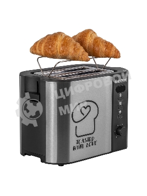 Тостер электрический ENDEVER Skyline ST-127, мощность 800 Вт, стальной/черный, 6 реж. поджаривания, 2 отсека для тостов, 4 шт/уп