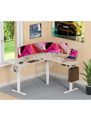 Стол компьютерный Cactus угловой подъемный столешница МДФ, белый дуб каркас белый 140x72x60 см (CS-EDXL-WWD)