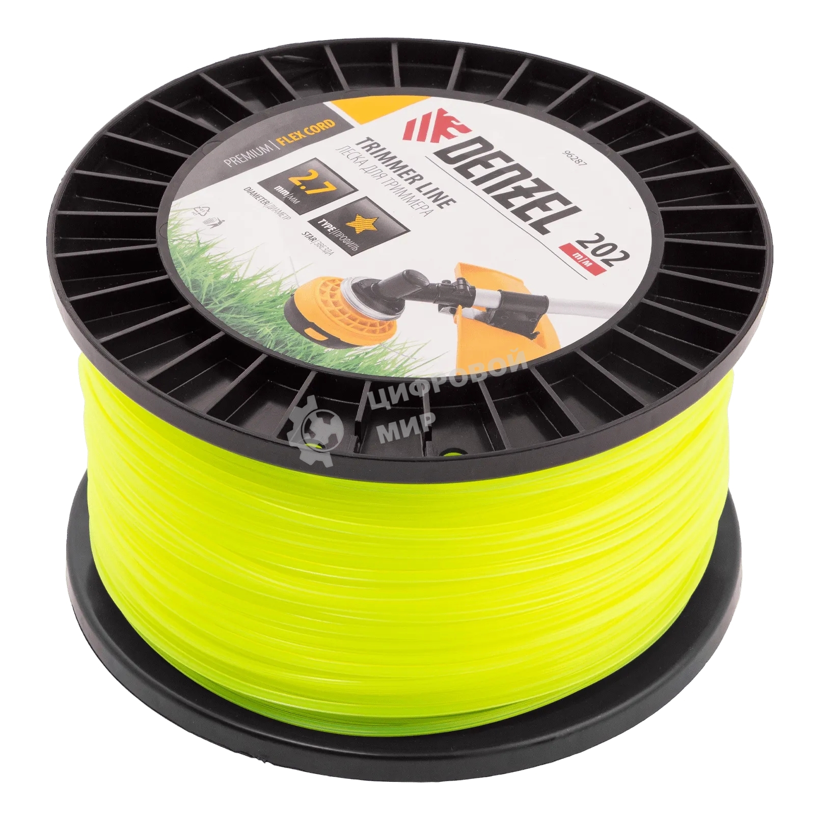 Леска для триммера Denzel звезда, 2,7мм х 202м, на DIN катушке FLEX CORD