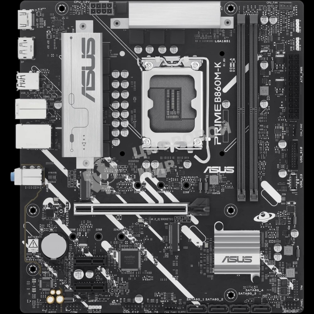 Материнская плата ASUS PRIME B860M-K, LGA 1851, Intel B860, 2xDDR5, 4xSATA, 2xM.2, 1xPCIe 4.0 x16, 2xPCIe 4.0 x1, 1xHDMI, 1xDP, 1x 2.5Gb LAN, 1xUSB-A 10Gbps, 3xUSB-A 5Gbps, 3xUSB-A 2.0, 3x3.5 мм, 7.1, mATX