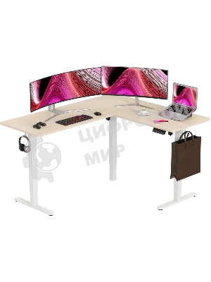 Стол компьютерный Cactus угловой подъемный столешница МДФ, белый дуб каркас белый 140x72x60 см (CS-EDXL-WWD)