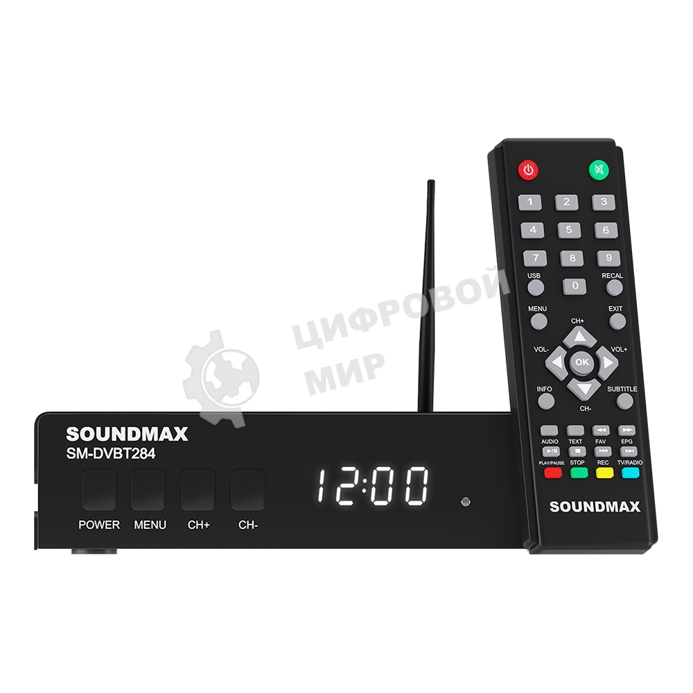 Приставка для цифрового ТВ SoundMax SM-DVBT284 черный, DVB-T2, DVB-T, DVB-C, HDMI, USB 2.0 х2