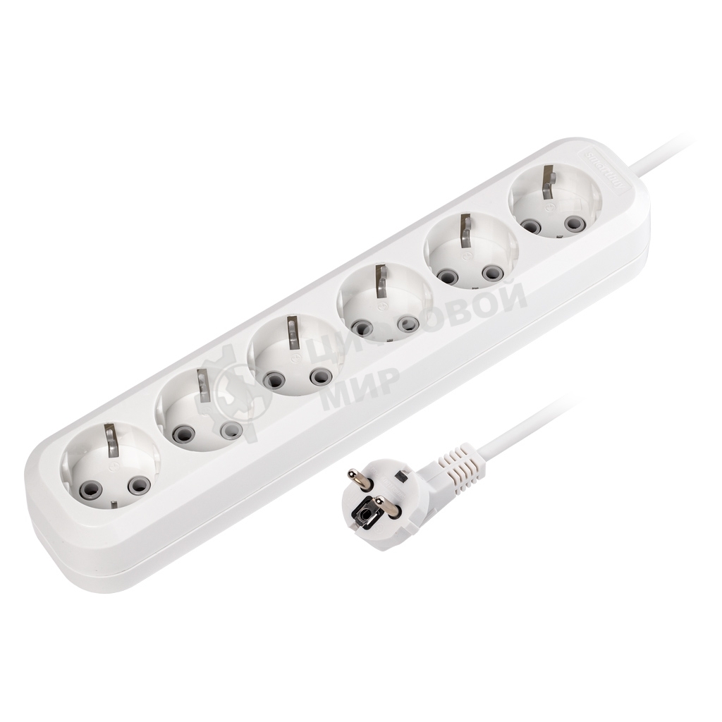 Удлинитель Smartbuy, 6 гнезд 10 метров 16А/3,5 кВт с заземлением ПВС 3х1,0 (SBE-16-6-10-Z)