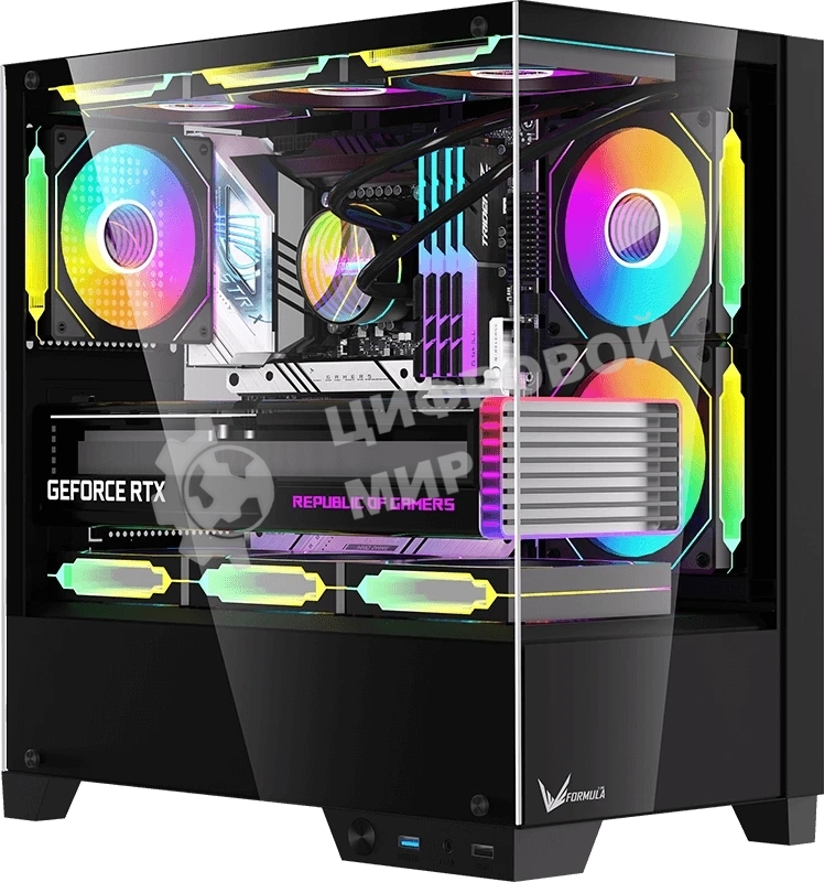 Компьютерный корпус AeroCool/Formula Crystal Z1M Plus FR черный без БП mATX 5x120мм 2xUSB 3.0 1xUSB3.1 audio bott PSU