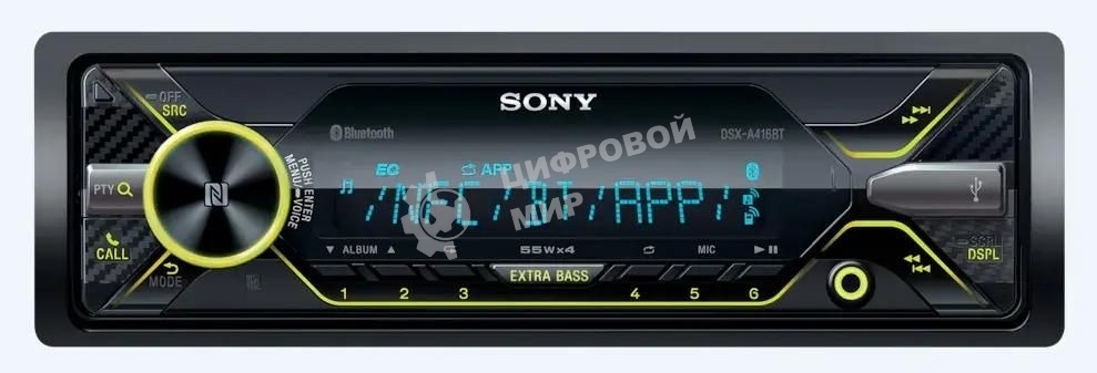 Автомагнитола Sony DSX-A416BT, 1 DIN, Bluetooth, USB Type-A, AUX, съёмная панель