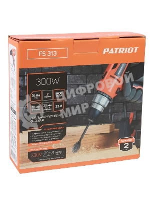 Дрель-шуруповерт Patriot FS 313, 300 Вт, 35 Нм, щеточный