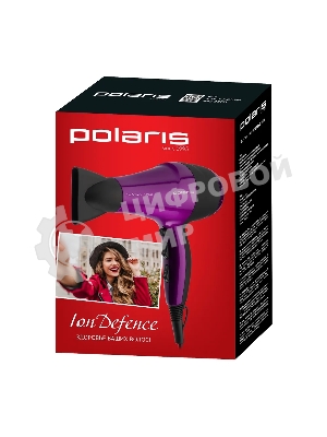 Фен Polaris PHD 2077i фиолетовый/черный, 2000 Вт, компактный, ионизация