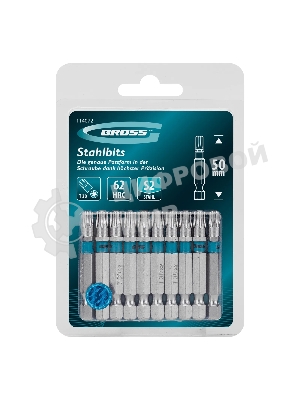 Бита Torx 30х50 мм, сталь S2, шестигр., 10 шт. Gross