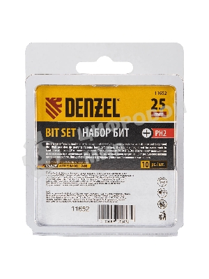 Набор бит Denzel PH2х25, сталь S2, шестигранный профиль, 10 шт.