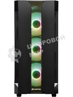 Компьютерный корпус CHIEFTEC HUNTER GS-01B-OP без БП, боковая панель из закаленного стекла, 3xARGB LED 120мм вентилятора спереди, 1xARGB LED 120мм вентилятор сзади, черный, ATX
