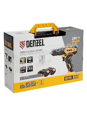 Дрель-шуруповерт Denzel CDQ-20, 20 В, 2 Ач, 40 Нм, щеточный