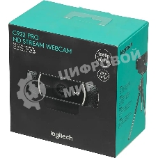 Веб-камера Logitech C922 Pro Stream 1920x1080, 30 кадр/с, USB Type-A, микрофон (2 шт, шумоподавление), автоматическая фокусировка, автоосвещение, универсальное крепление