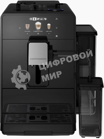 Отдельностоящая кофемашина Kuppersberg KCF 401 B, High-Tech, автоматический капучинатор, контейнер для молока, коническая кофемолка, макс. давление 19 бар, объем контейнера для зерен 150 гр, объем емкости для воды 2 л, 6 уровней помола, автоматическое выключение, TFT дисплей, сенсорное управление, цвет черный