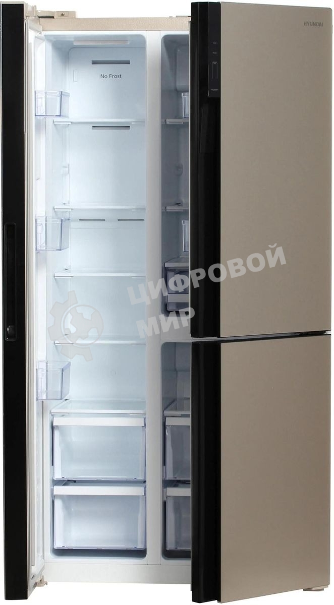 Холодильник Hyundai CS6073FV шампань трехкамерный 329/223л морозилка сбоку, No Frost, Side by Side