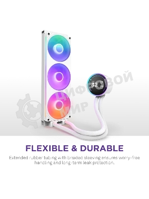 Система жидкостного охлаждения для ПК/Water Cooling System NZXT Kraken Elite 420 RGb (350W, 420мм, LED temp., белый/Fans: 3x140мм, 98.61CFM, 34.5dBA, 2000RPM/Pump height 65мм, 2800RPM, Rad thickness 27мм/S: 1851, 1700, 1200, 115X, AM5, AM4)