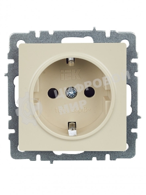 Розетка 1-местная IEK BRITE 16А РС14-1-0-БрКр с заземлением, с защитными шторками, 16А, бежевый