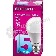 Лампа светодиодная ОНЛАЙТ 61151 OLL-A60-15-230-6.5K-E27 грушевидная