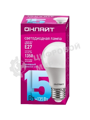 Лампа светодиодная ОНЛАЙТ 61151 OLL-A60-15-230-6.5K-E27 грушевидная