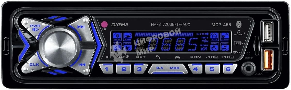 Автомагнитола Digma MCP-455, 1 DIN, Bluetooth, USB Type-A, AUX, пульт ДУ