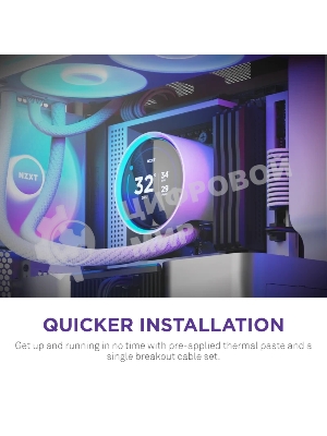 Система жидкостного охлаждения для ПК/Water Cooling System NZXT Kraken Elite 420 RGb (350W, 420мм, LED temp., белый/Fans: 3x140мм, 98.61CFM, 34.5dBA, 2000RPM/Pump height 65мм, 2800RPM, Rad thickness 27мм/S: 1851, 1700, 1200, 115X, AM5, AM4)