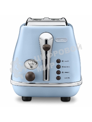 Тостер DeLonghi CTOV 2103.AZ, 900 Вт, на 2 тоста, разморозка, обжаривание, решетка для подогрева, поддон, голубой