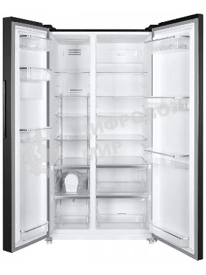 Холодильник Maunfeld MFF177NFSB черный глянц. двухкамерный 263/170л морозилка сбоку, No Frost, Side by Side