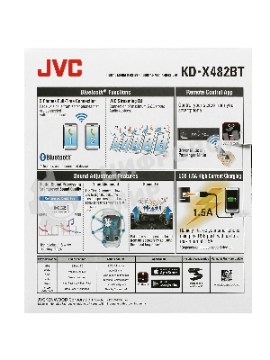 Автомагнитола JVC KD-X482BT, 1 DIN, Bluetooth, USB Type-A, AUX, съёмная панель
