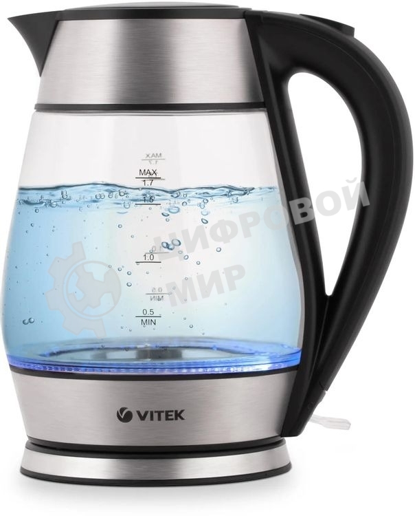 Чайник Vitek VT-7037(TR) Мощность 2200 Вт Макс. объем 1,7 л Корпус из термостойкого стекла.