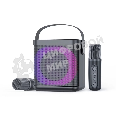 Переносная караоке система TRS2406 iconBIT K702B Колонка 10Вт, 2 микрофона Bluetooth, подсвктка, с аккумулятор в колонке 1500mAh и микрофонах, 16*12*16.7 CM, черный