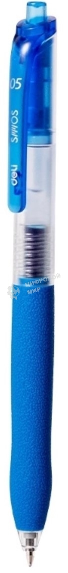 Ручка гелевая автоматическая Deli EG075-BL, d=0.5мм, синие чернила, резиновая манжета