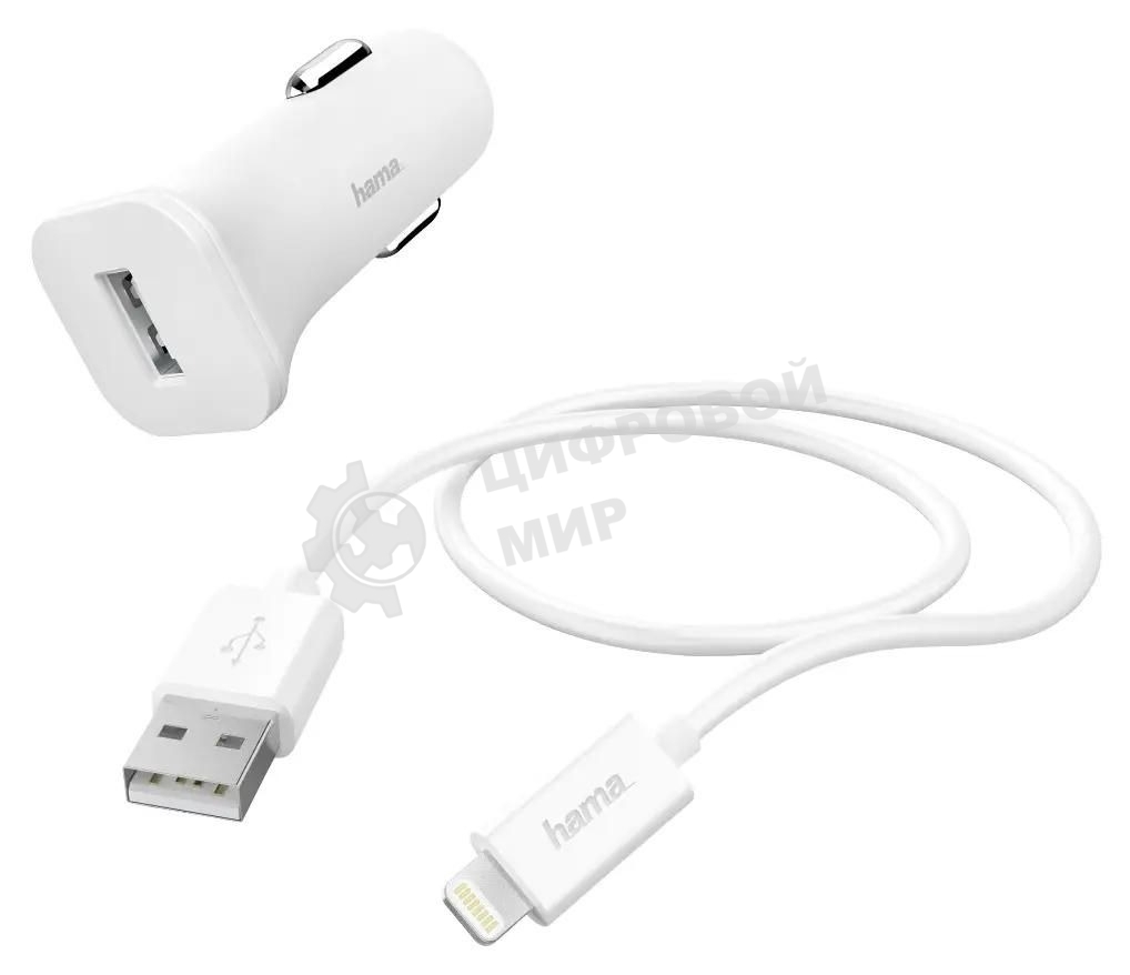 Автомобильное зарядное устройство Hama H-183291 1A кабель Apple Lightning белый