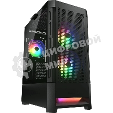 Компьютерный корпус Cougar Airface RGB Black, 2х140мм + 1x120мм ARGB Fan, ARGB Fan Hub, без БП, черный, ATX