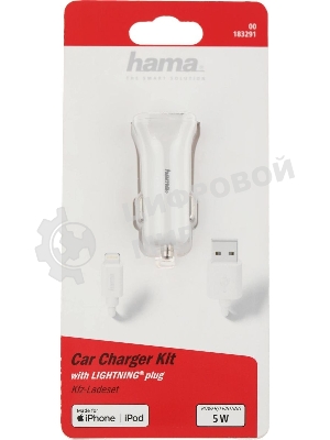 Автомобильное зарядное устройство Hama H-183291 1A кабель Apple Lightning белый