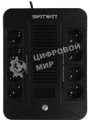 Источник бесперебойного питания SMARTWATT UPS SAFE PRO LCD 1000 черный 1000/600 ВА/Вт, напольный/настенный, линейно-интерактивный, LCD дисплей, Shuko CEE7/4 - 8 шт. (4 шт. с резервным питанием, 4 шт. - сетевой фильтр)
