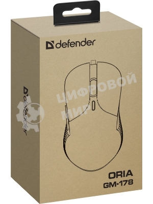 Мышь проводная Defender Oria GM-178 черный, 3600 dpi, USB, кнопки - 6
