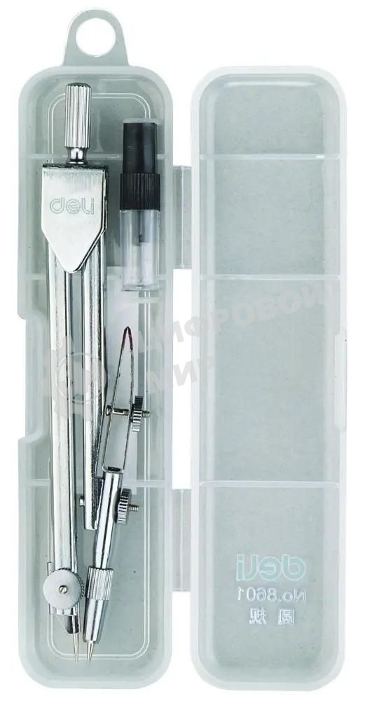 Циркуль Deli E8601, металл, в комплекте: набор грифелей