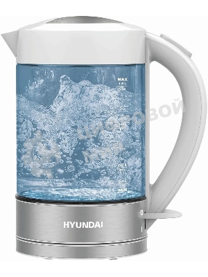 Чайник электрический Hyundai HYK-G9990 1.6 л, 2000 Вт, белый/серебристый корпус: стекло
