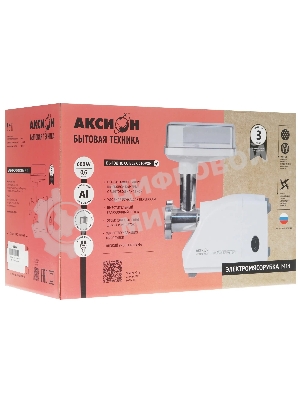 Мясорубка электрическая Аксион М14.03 белый, 600 Вт, 0.7 кг/мин, защита от перегрузки, насадки - 4
