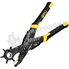 Револьверный дырокол для кожи 6-в-1 двухрычажный Deli DL1919A 225мм, диаметр пуансона: 2, 2,5, 3, 3,5, 4, 4,5мм, сталь Cr-V