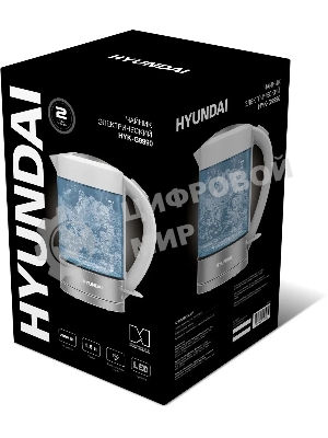 Чайник электрический Hyundai HYK-G9990 1.6 л, 2000 Вт, белый/серебристый корпус: стекло