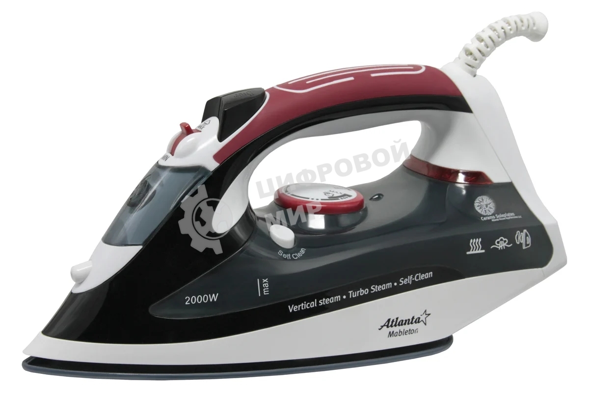 Утюг Atlanta ATH-5493 черный/белый/красный, 2000 Вт, 32 г/мин, 86 г/мин, 200 мл