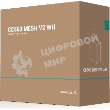 Компьютерный корпус Deepcool CC560 MESH V2 WH без БП, боковое окно (закаленное стекло), 3x120мм ARGb LED вентилятор спереди и 1x120мм ARGb LED вентилятор сзади, белый, ATX