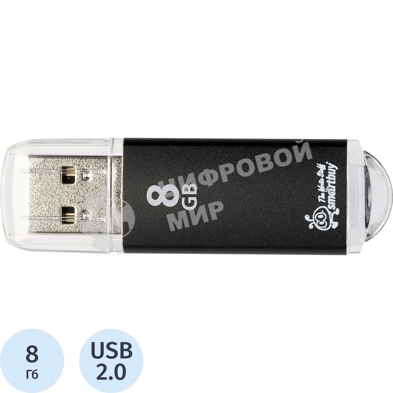 Флешка USB Smartbuy V-Cut Black (SB8GBVC-K), 8Gb, USB 2.0, R/W 20/10, черный