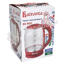 Чайник электрический ВАСИЛИСА ВА-1035 1.8 л, стекло, бордовый, 1500 Вт(12)