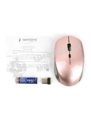 Мышь беспроводная Gembird MUSW-250-3 розовый, 1600 dpi, радиоканал, USB, кнопки - 4