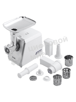 Мясорубка электрическая BBK MG2005 2000 Вт, белый/серый, 2000 Вт, 2.0 кг/мин, реверс, защита от перегрузки, металлический лоток, насадки - 7