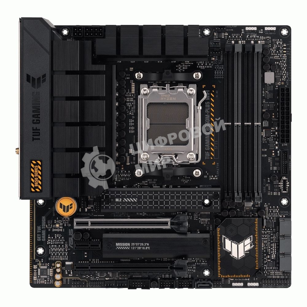 Материнская плата ASUS TUF GAMING B650M-PLUS WIFI, AM5, AMD B650, 4xDDR5, 4xSATA, 2xM.2, 1xPCIe 4.0 x16, 1xPCIe 4.0 x4, 1xDP, 1xHDMI, 1x 2.5Gb LAN, 4xUSB-A 3.2 Gen 2, 1xUSB-A 3.2 Gen 1, 1xUSB-C 3.2 Gen 2x2, 5x3.5 мм, 7.1, mATX