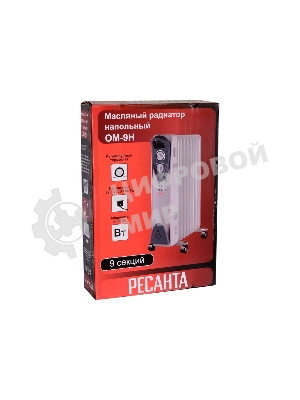 Обогреватель масляный Ресанта ОМ- 9Н (9 секций), белый, 2000 Вт, 20 м2, термостат 67/3/8