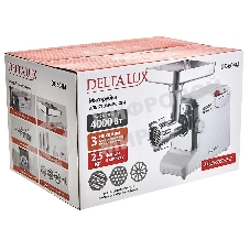 Мясорубка электрическая DELTA LUX DE-604M белый, 4000 Вт, 2.5 кг/мин, реверс, защита от перегрузки, насадки - 5